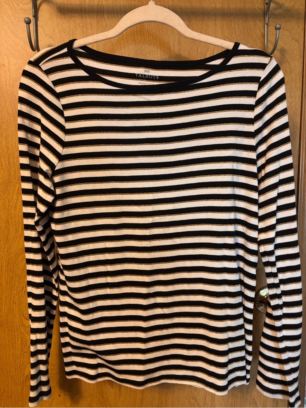Talbots Black & White Striped Long Sleeve Tee